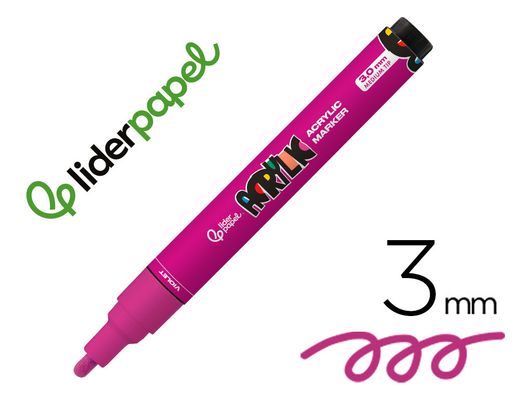 Rotulador liderpapel acrylic base agua todo tipo de superficie punta redonda 3 mm violeta