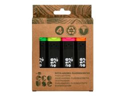 Rotulador liderpapel ecouse fluorescente fabricado con 68% plastico reciclado caja de 4 unidades colores surtidos