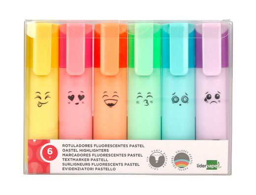 Rotulador liderpapel fluorescente pastel punta biselada estuche de 6 unidades colores surtidos