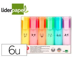 Rotulador liderpapel fluorescente pastel punta biselada estuche de 6 unidades colores surtidos