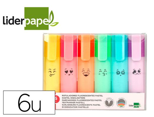 Rotulador liderpapel fluorescente pastel punta biselada estuche de 6 unidades colores surtidos