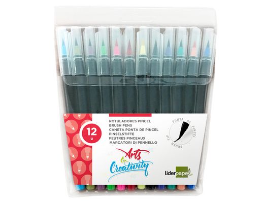 Rotulador liderpapel punta pincel extra suave caja 12 unidades colores surtidos