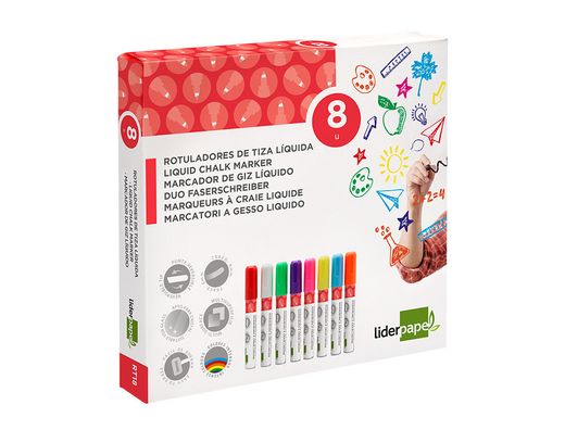 Rotulador liderpapel tiza liquida punta redonda trazo 6 mm caja de 8 unidades colores surtidos