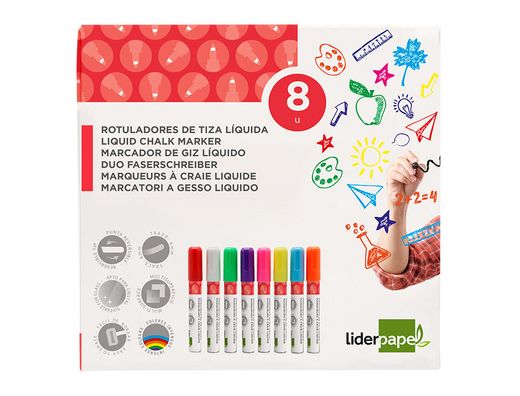 Rotulador liderpapel tiza liquida punta redonda trazo 6 mm caja de 8 unidades colores surtidos
