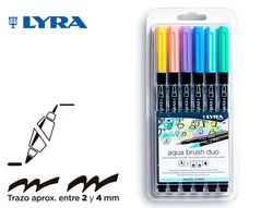 Rotulador lyra aqua brush acuarelable doble punta y pincel tonos pastel blister de 6 unidades surtidas