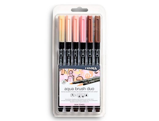 Rotulador lyra aqua brush acuarelable doble punta y pincel tonos piel blister de 6 unidades surtidas