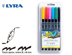 Rotulador lyra aqua brush acuarelable doble punta y pincel tonos primarios blister de 6 unidades