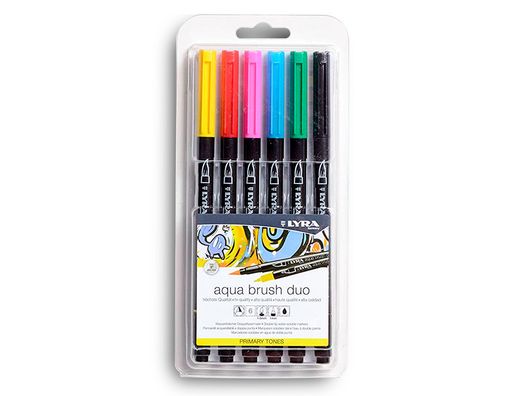 Rotulador lyra aqua brush acuarelable doble punta y pincel tonos primarios blister de 6 unidades