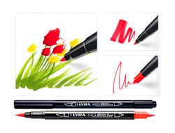 Rotulador lyra aqua brush acuarelable doble punta y pincel tonos primarios blister de 6 unidades