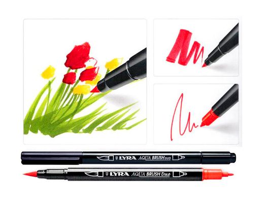 Rotulador lyra aqua brush acuarelable doble punta y pincel tonos primarios blister de 6 unidades