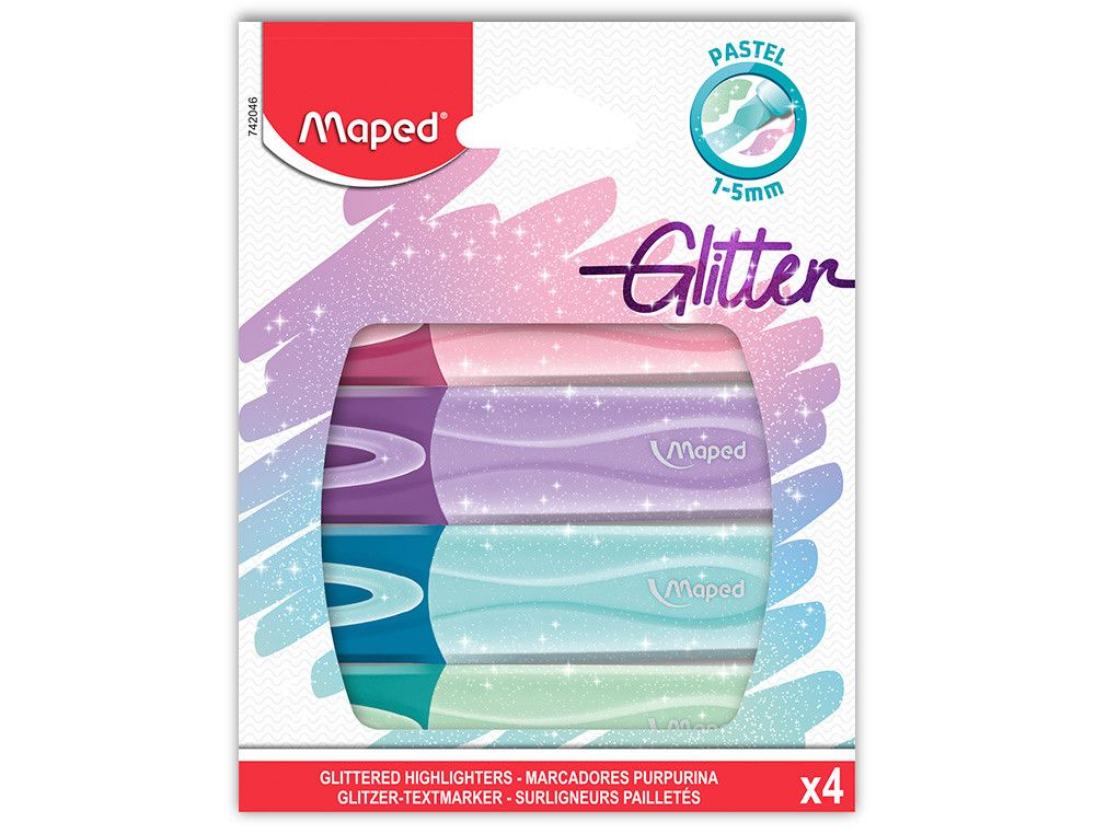 Rotulador maped fluorescente peps pastel con glitter estuche de 4 unidades colores surtidos