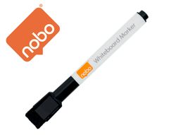 Rotulador nobo mini con borrador para pizarra blanca punta redonda 2 mm color negropack de 6 unidades