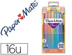 Rotulador paper mate flair original punta fieltro tropical estuche rigido de 16 unidades colores surtidos