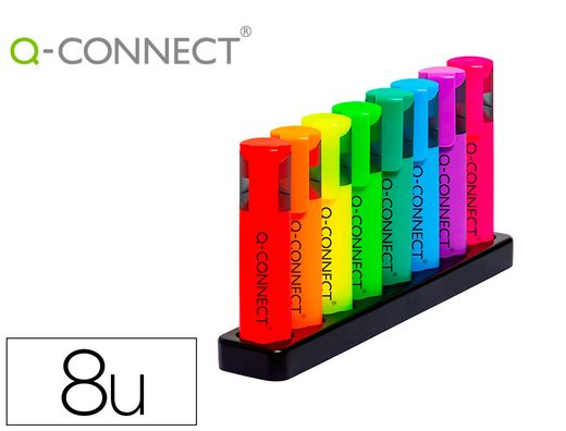 Rotulador q-connect fluorescente neon punta biselada estuche de sobremesa 8 colores surtidos