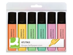 Rotulador q-connect fluorescente pastel punta biselada estuche de 6 unidades colores surtidos
