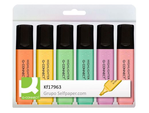 Rotulador q-connect fluorescente pastel punta biselada estuche de 6 unidades colores surtidos