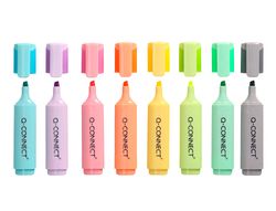 Rotulador q-connect fluorescente pastel punta biselada estuche de sobremesa 8 colores surtidos