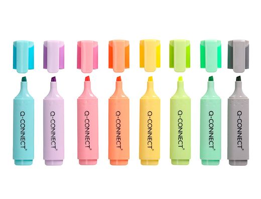 Rotulador q-connect fluorescente pastel punta biselada estuche de sobremesa 8 colores surtidos
