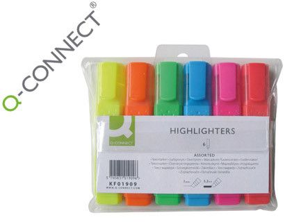 Rotulador Q-Connect Fluorescente Punta Biselada Estuche de 6 Colores