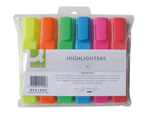 Rotulador Q-Connect Fluorescente Punta Biselada Estuche de 6 Colores