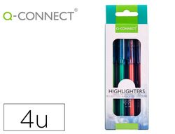 Rotulador q-connect fluorescente punta biselada fabricado pet reciclado caja de 4 unidades colores surtidos