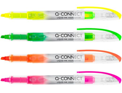 Rotulador q-connect fluorescente punta biselada tinta liquida bolsa de 4 unidades colores surtidos