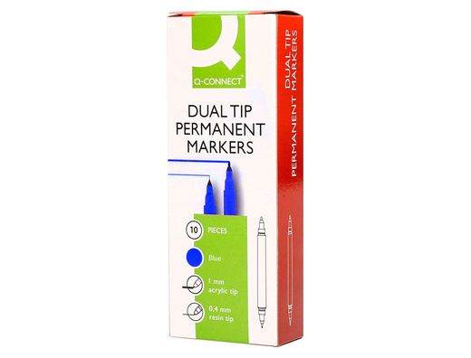 Rotulador q-connect marcador permanente doble punta color azul 0,4 mm y 1 mm