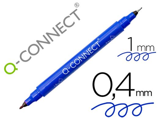 Rotulador q-connect marcador permanente doble punta color azul 0,4 mm y 1 mm