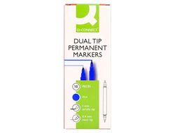 Rotulador q-connect marcador permanente doble punta color azul 0,4 mm y 1 mm