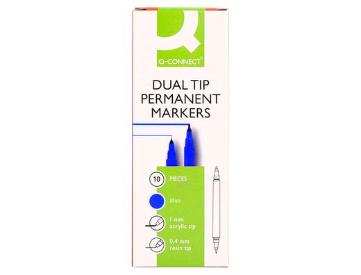 Rotulador q-connect marcador permanente doble punta color azul 0,4 mm y 1 mm