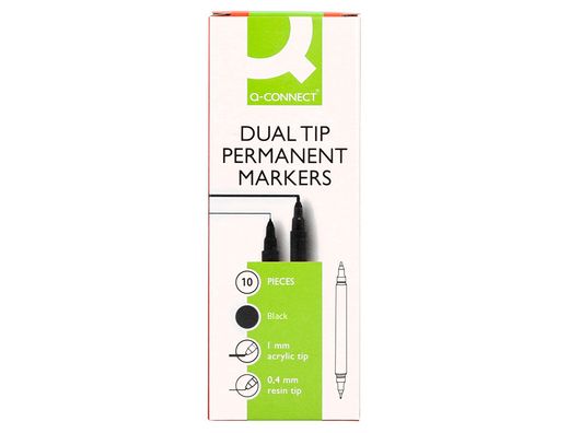 Rotulador q-connect marcador permanente doble punta color negro 4 mm y 1 mm