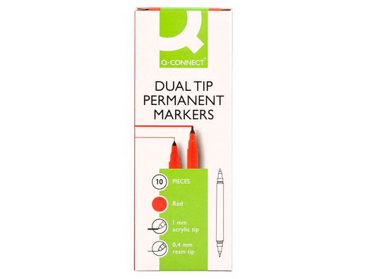 Rotulador q-connect marcador permanente doble punta color rojo 0,4 mm y 1 mm