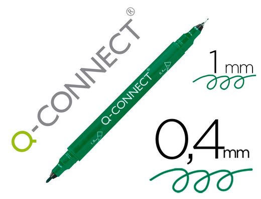 Rotulador q-connect marcador permanente doble punta color verde 0,4 mm y 1 mm