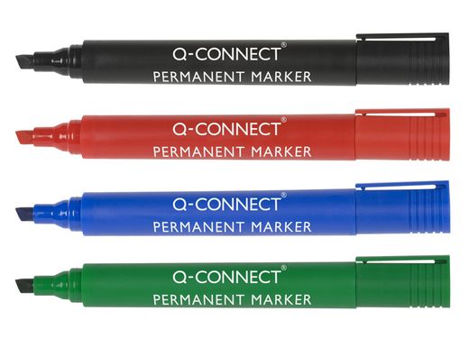 Rotulador Q-Connect Marcador Permanente Estuche de 4 Colores Surtidos Punta Biselada 5.0 Mm