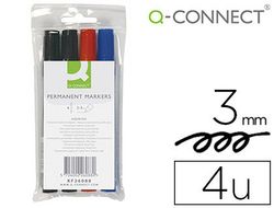 Rotulador Q-Connect Marcador Permanente Estuche de 4 Colores Surtidos Punta Redonda 3.0 Mm