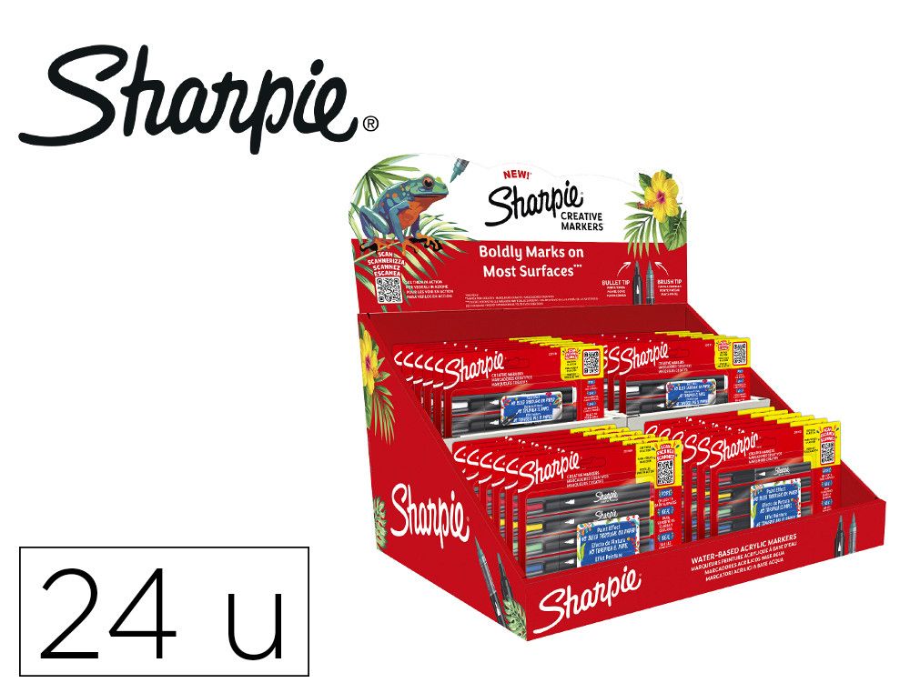 Rotulador sharpie acrylic punta redonda / pincel expositor de 24 unidades colores surtidos