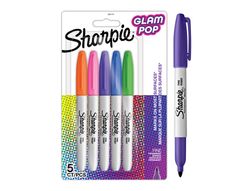 Rotulador sharpie permanente fino glam pop blister de 5 unidades colores surtidos