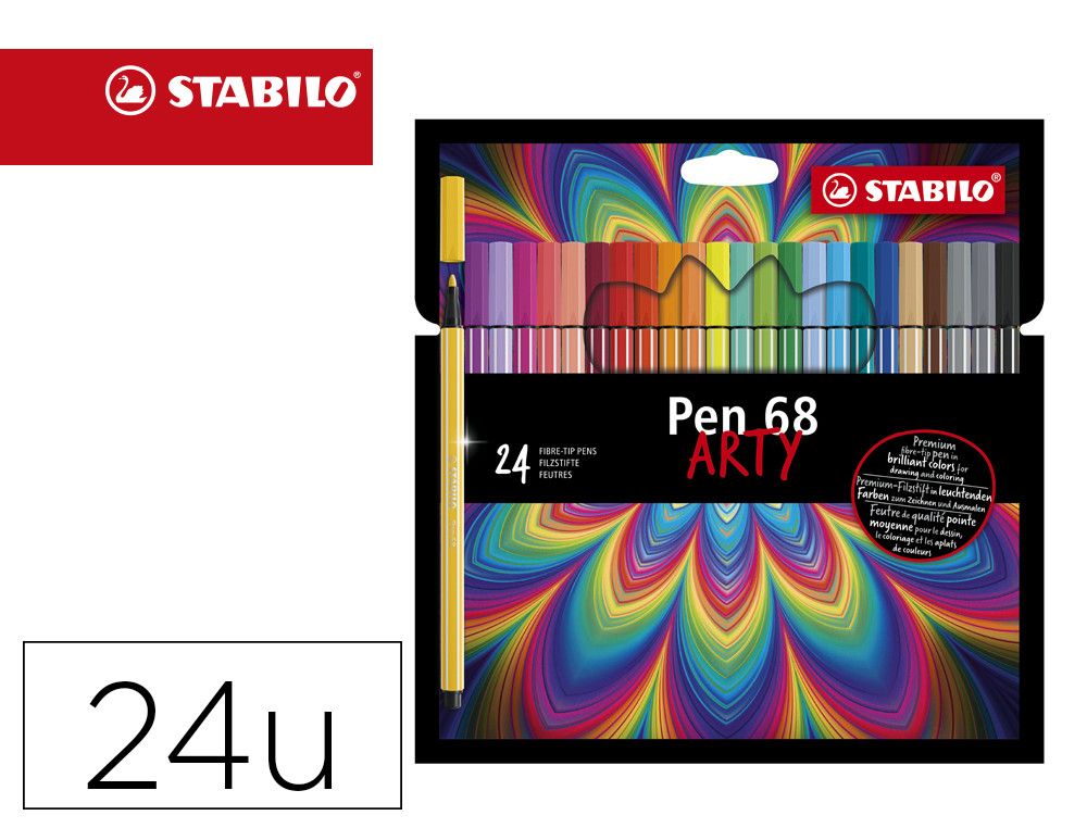 Rotulador stabilo acuarelable pen 68 arty line 1 mm estuche carton de 24 unidades colores surtidos