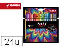 Rotulador stabilo acuarelable pen 68 arty line 1 mm estuche carton de 24 unidades colores surtidos