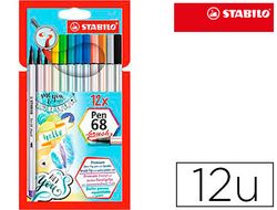 Rotulador stabilo acuarelable pen 68 brush punta pincel estuche de 12 unidades colores surtidos