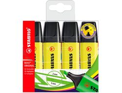Rotulador stabilo boss fluorescente 70 amarillo estuche de 4 unidades