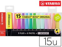 Rotulador stabilo boss fluorescente 70 blister de 15 unidades colores surtidos
