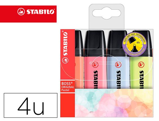 Rotulador stabilo boss fluorescente 70 pastel estuche de 4 unidades colores nuevos 2021 surtidos