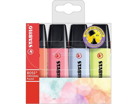 Rotulador stabilo boss fluorescente 70 pastel estuche de 4 unidades colores nuevos 2021 surtidos