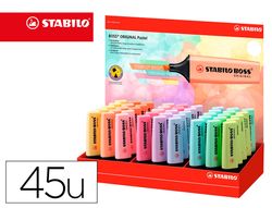 Rotulador stabilo boss fluorescente 70 pastel expositor de 45 unidades colores surtidos