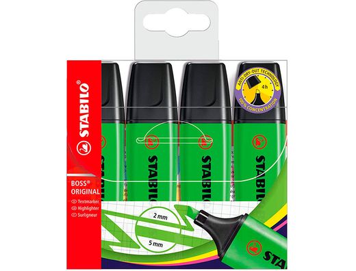 Rotulador stabilo boss fluorescente 70 verde estuche de 4 unidades