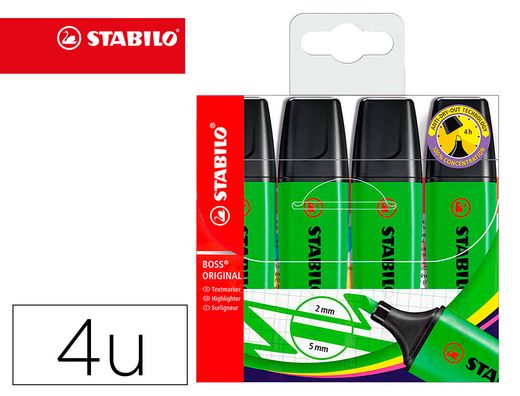 Rotulador stabilo boss fluorescente 70 verde estuche de 4 unidades
