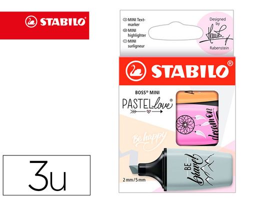 Rotulador stabilo boss mini pastel love estuche de 3 unidades fucsia helado/naranja palido/gris