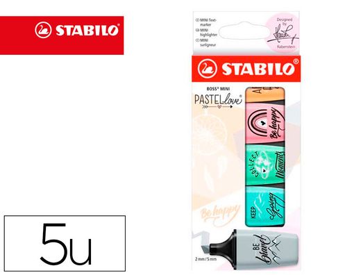Rotulador stabilo boss mini pastel love estuche de 5 unidades colores surtidos