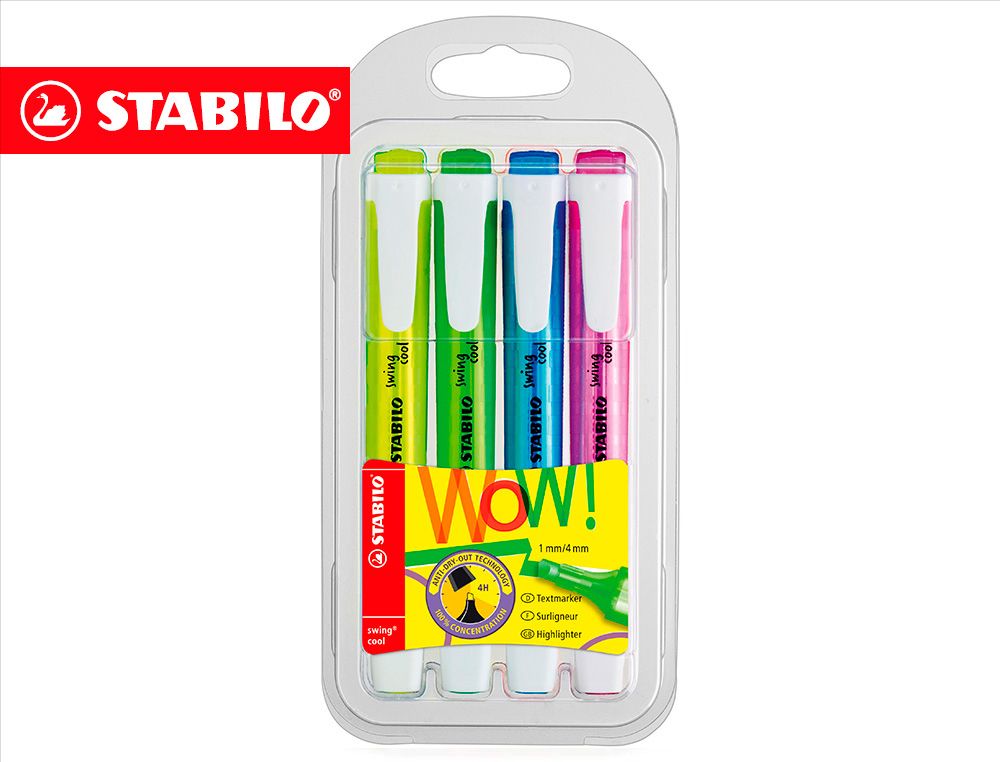 Rotulador stabilo fluorescente fino swing cool estuche de 4 unidades colores surtidos
